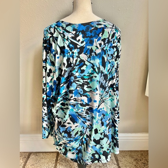 Womens Plus Blouse 3x blue black green printed Colorful abstract shirt Artsy top - Picture 5 of 6